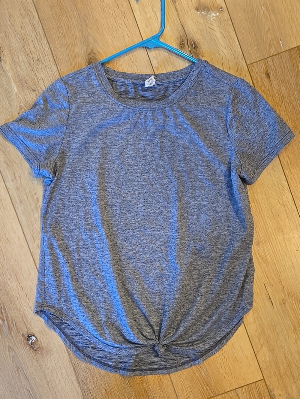 Yogalicious XS Womens Heather Blue Tie Front Knit Short Sleeve Activewear Top